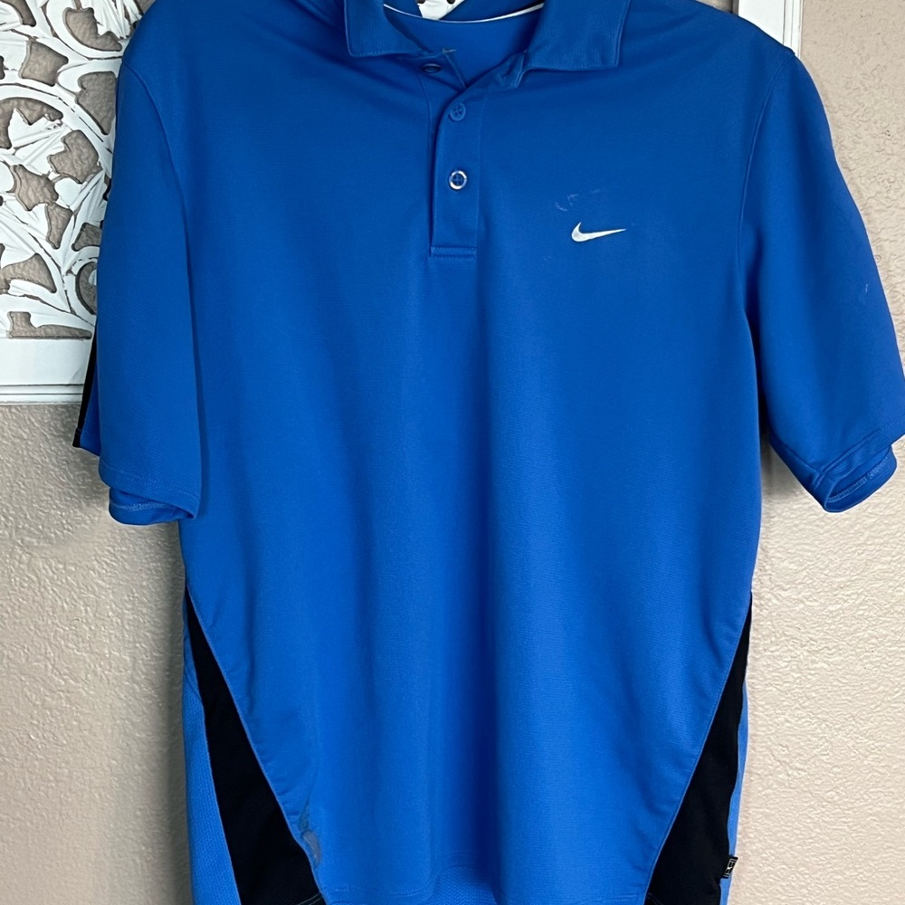 Nike Men's Blue and Black Polo Shirt